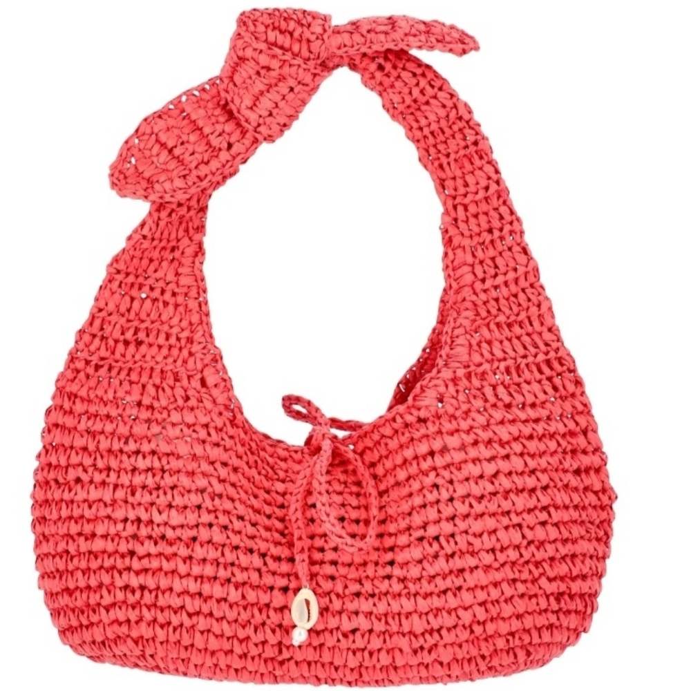 Time and Tru Women's Knot Top Straw Crescent Bag